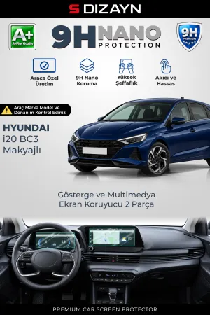 S-Dizayn Hyundai I20 Makyajlı Elite 9H Nano Gösterge Ve Multimedya Ekran Koruyucu 2'Li Set (Parlak) 2024 Üzeri A+ Kalite