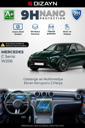 S-Dizayn Mercedes C Serisi W206 9H Nano Gösterge ve Multimedya Ekran Koruyucu 2'Li Set (PARLAK) 2021 Üzeri A+ Kalite