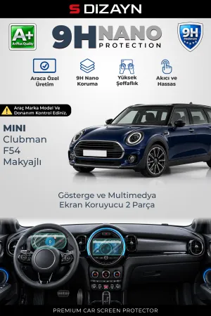 S-Dizayn Mini Clubman Makyajlı Dijital Göstergeli Ve Navigasyonlu 9H Nano Gösterge Ve Multimedya Ekran Koruyucu 2'Li Set (Parlak) 2019-2024 A+ Kalite
