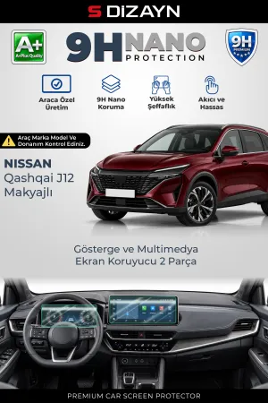 S-Dizayn Nissan Qashqai Makyajlı Dijital Göstergeli 9H Nano Gösterge Ve Multimedya Ekran Koruyucu 2'Li Set (Parlak) 2024 Üzeri A+ Kalite