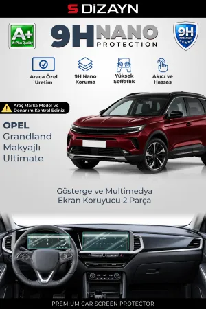 S-Dizayn Opel Grandland Makyajlı Ultimate 9H Nano Gösterge Ve Multimedya Ekran Koruyucu 2'Li Set (Parlak) 2022-2024 A+ Kalite