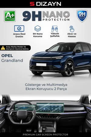 S-Dizayn Opel Grandland 9H Nano Gösterge ve Multimedya Ekran Koruyucu 2'Li Set (PARLAK) 2025 Üzeri A+ Kalite