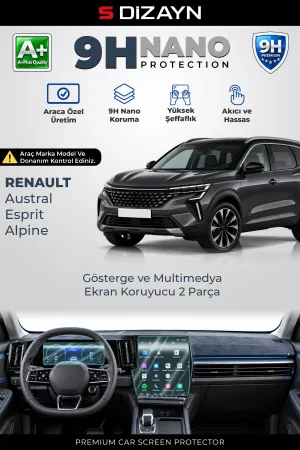 S-Dizayn Renault Austral Esprit Alpine 9H Nano Gösterge Ve Multimedya Ekran Koruyucu 2'Li Set (Parlak) 2023 Üzeri A+ Kalite