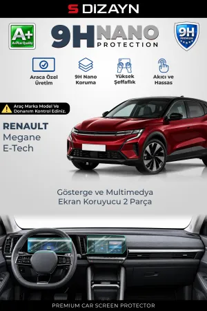 S-Dizayn Renault Megane E-Tech Techno 9H Nano Gösterge Ve Multimedya Ekran Koruyucu 2'Li Set (Parlak) 2023 Üzeri A+ Kalite
