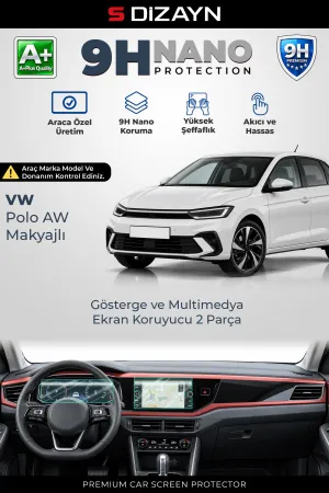 S-Dizayn Vw Polo Makyajlı Digital Cockpit 9H Nano Gösterge Ve Multimedya Ekran Koruyucu 2'Li Set (Parlak) 2021-2023 A+ Kalite