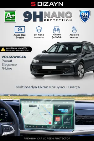 S-Dizayn Vw Passat Elegance Ve R-Line 15 İnç 9H Nano Multimedya Ekran Koruyucu (Parlak) 2024 Üzeri A+ Kalite