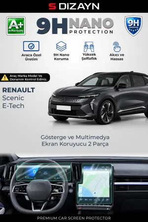 S-Dizayn Renault Scenic E-Tech 9H Nano Gösterge Ve Multimedya Ekran Koruyucu 2'Li Set (Parlak) 2024 Üzeri A+ Kalite