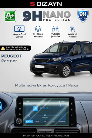 S-Dizayn Peugeot Partner 8 İnç 9H Nano Multimedya Ekran Koruyucu (PARLAK) 2018-2023 A+ Kalite