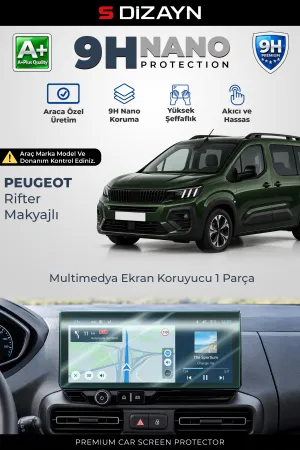 S-Dizayn Peugeot Rifter Makyajlı 10 İnç 9H Nano Multimedya Ekran Koruyucu (PARLAK) 2024 Üzeri A+ Kalite