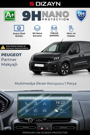 S-Dizayn Peugeot Partner Makyajlı 10 İnç 9H Nano Multimedya Ekran Koruyucu (Parlak) 2024 Üzeri A+ Kalite