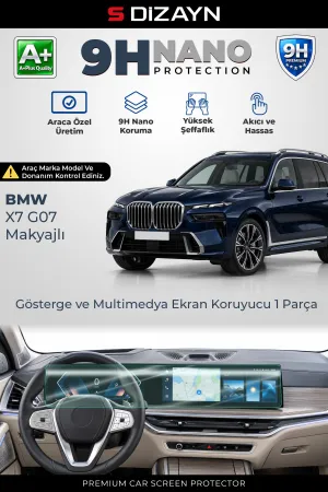 S-Dizayn Bmw X7 G07 Makyajlı 12.3 Ve 14.9 İnç 9H Nano Gösterge Ve Multimedya Ekran Koruyucu 1 Parça (Parlak) 2022 Üzeri A+ Kalite