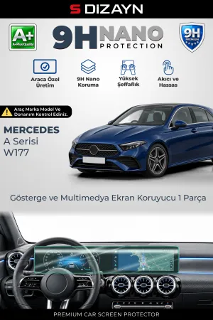 S-Dizayn Mercedes A Serisi W177 10.25 İnç 9H Nano Gösterge Ve Multimedya Ekran Koruyucu 1 Parça (Parlak) 2018 Üzeri A+ Kalite