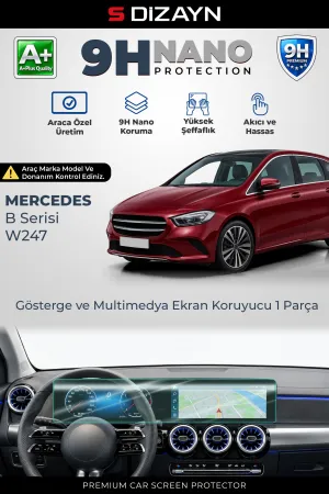 S-Dizayn Mercedes B Serisi W247 10.25 İnç 9H Nano Gösterge Ve Multimedya Ekran Koruyucu 1 Parça (Parlak) 2019 Üzeri A+ Kalite