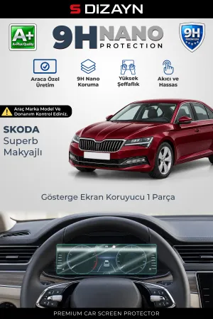 S-Dizayn Skoda Superb Makyajlı 10.25 İnç 9H Nano Gösterge Ekran Koruyucu (Parlak) 2019-2023 A+ Kalite