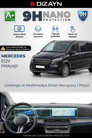 S-Dizayn Mercedes Eqv Makyajlı 12.3 İnç 9H Nano Gösterge Ve Multimedya Ekran Koruyucu 1 Parça (Parlak) 2024 Üzeri A+ Kalite