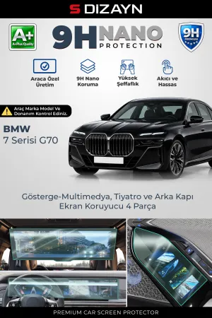 S-Dizayn BMW 7 Serisi G70 9H Nano Gösterge-Multimedya, Tiyatro ve Arka Kapı Ekran Koruyucu 4'Lü Set (PARLAK) 2023-2026 A+ Kalite