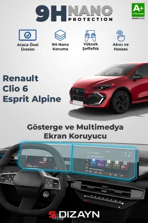 Renault Clio 2023-Günümüz (B7) uyumlu 6 Esprit Alpine 9H Gösterge ve Multimedya Ekran Koruyucu 2026 Üzeri A+ Kalite modelleri Oto Aksesuar Shop'de. Kaliteli