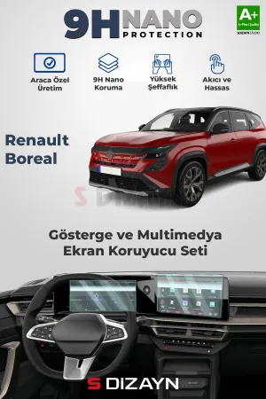S-Dizayn Renault Boreal 9H Nano Gösterge Ve Multimedya Ekran Koruyucu 2'Li Set (Parlak) 2025 Üzeri A+ Kalite