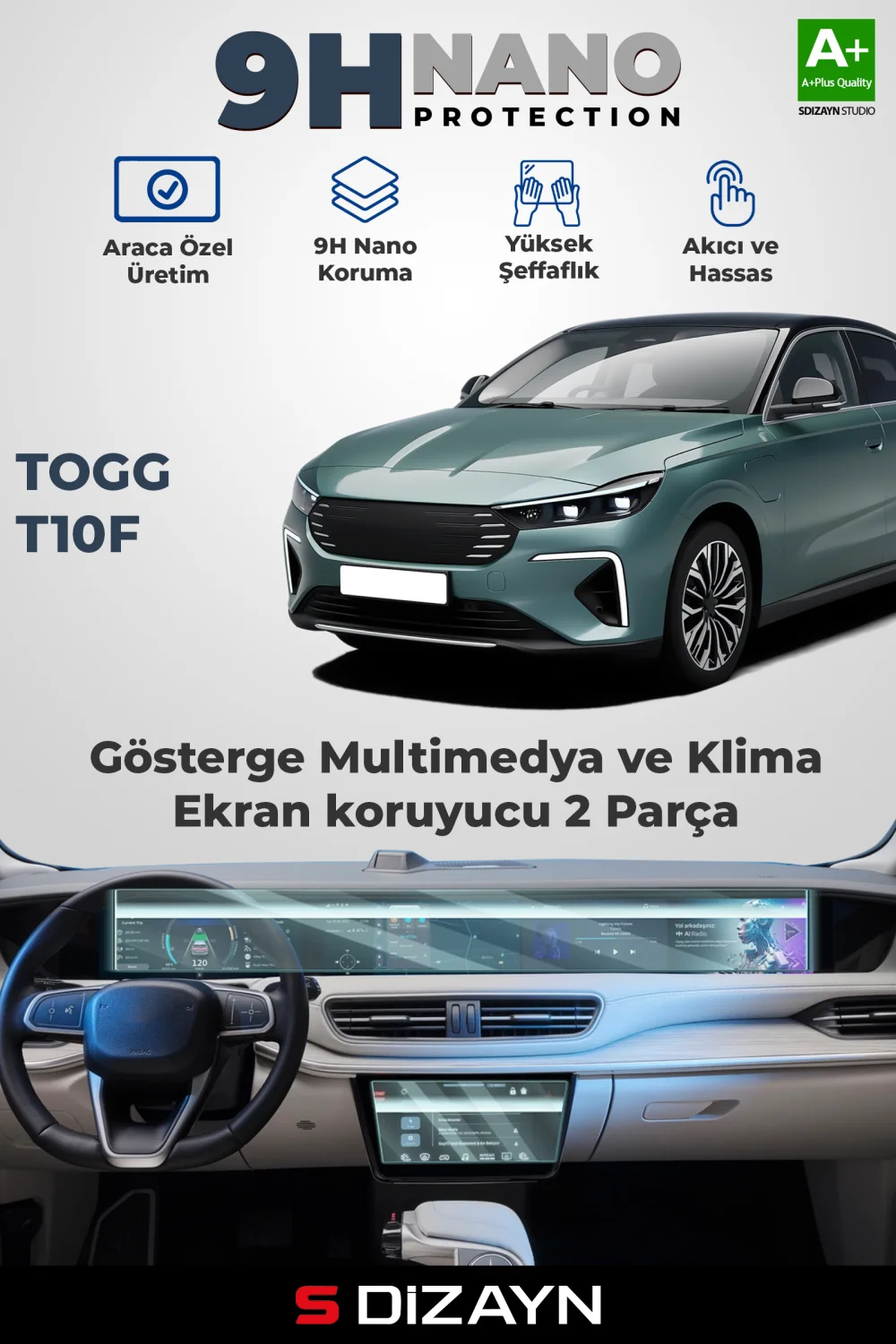 S-Dizayn Togg T10F Ekran Koruyucu Seti Tam Set (PARLAK) 2025 Üzeri A+ Kalite