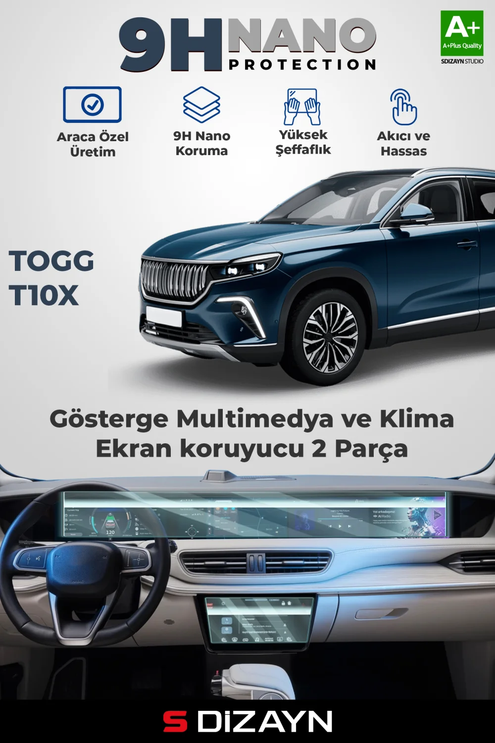 S-Dizayn Togg T10X Ekran Koruyucu Seti Tam Set (PARLAK) 2023 Üzeri A+ Kalite