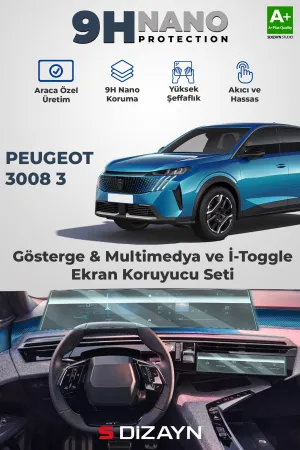 S-Dizayn Peugeot 3008 3 21 İnç 9H Nano Kavisli Ekran Ve İ-Toggle Ekran Koruyucu (Parlak) 2024 Üzeri A+ Kalite