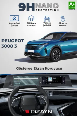 S-Dizayn Peugeot 3008 3 10 İnç 9H Nano Gösterge Ekran Koruyucu (Parlak) 2024 Üzeri A+ Kalite