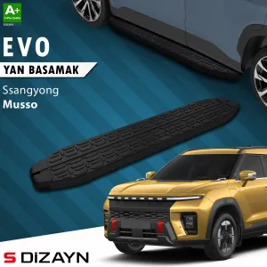 Universal uyumlu Ssangyong Musso Elektrikli Evo Siyah Yan Basamak 223 Cm 2025 Üzeri A+ Kalite modelleri DRS Tuning'de. Kaliteli malzeme, hızlı kargo ve güvenli