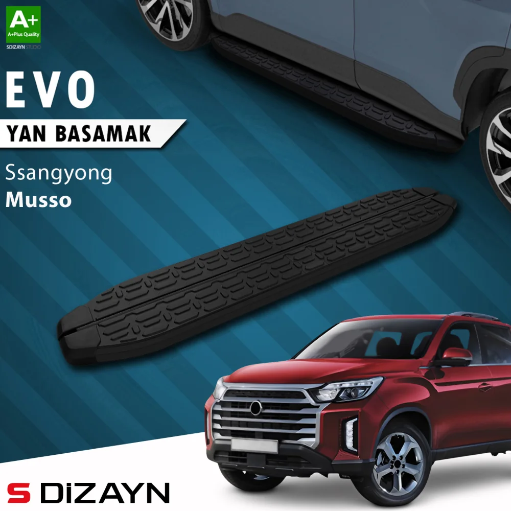 S-Dizayn Ssangyong Musso Evo Siyah Yan Basamak 213 Cm 2018-2026 A+ Kalite