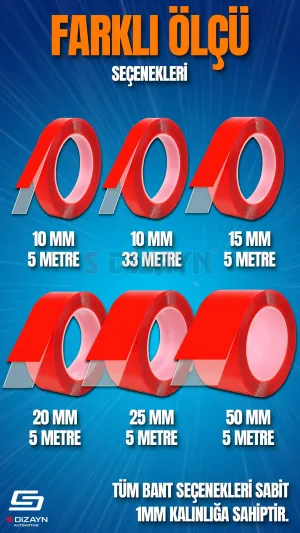 Çift Taraflı Bant 10mm x 5 Metre 5'li Paket Şeffaf Silikon VHB Bant A+Kalite - Görsel 5