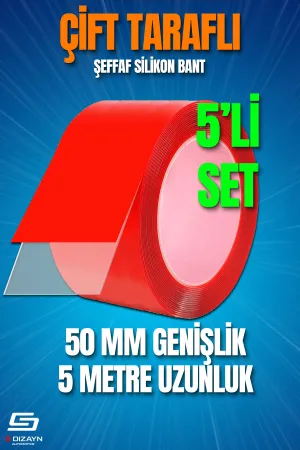 Çift Taraflı Bant 50Mm X 5 Metre 5'Li Paket Şeffaf Silikon Vhb Bant A+Kalite