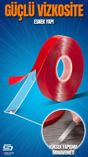 Çift Taraflı Bant 50mm x 5 Metre 5'li Paket Şeffaf Silikon VHB Bant A+Kalite - Görsel 2